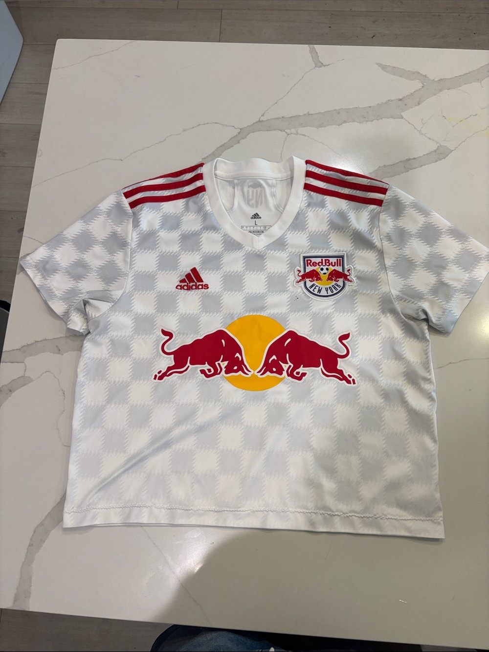 adidas Kids White & Red New York Red Bulls Jersey with Yellow Logo